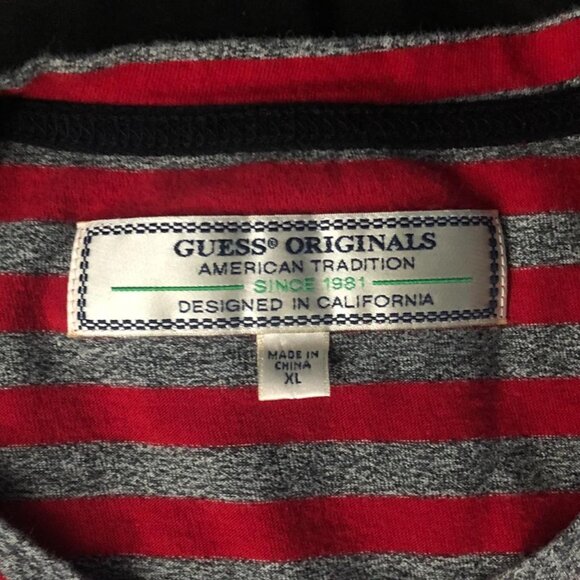 GUESS Los Angeles (Size XL) Grey & Red Stripes T-Shirt - Picture 4 of 5